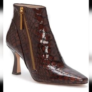 Louise et Cie Glossy Brown Ankle Boots with Gold Zipper